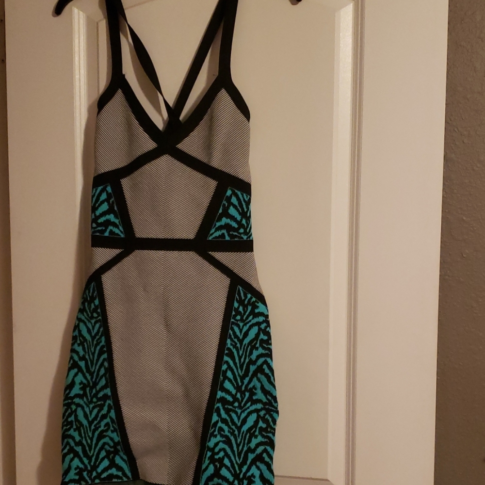 Bebe strap jacquard dress